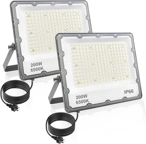 200W LED Flood Lights Plug in, Security Light Fixtures 6500K 20000LM Illuminatio - Picture 1 of 6