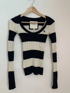 VTG Abercrombie Sweater Girls Sz L Blue White Wide Stripe Y2K Long Prep Academia - Picture 1 of 8