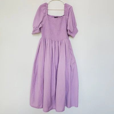 Maxi Vestido Ashley Stewart 18/20 Púrpura Mezcla de Lino Cottagecore Costero Calado  Foto 1 de 4