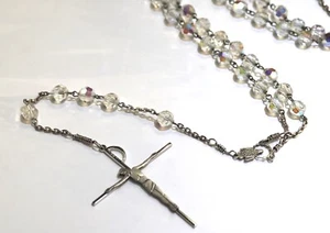 925 sterling silver crystal bead rosary cross crucifix religious prayer necklace - Imagen 1 de 11
