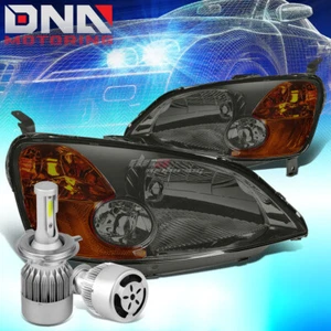 SMOKED HOUSING HEADLIGHT AMBER CORNER+WHITE LED H4 HID W/FAN FIT 01-03 CIVIC EM - Picture 1 of 10