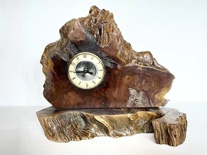 Vintage MID CENTURY MODERN MCM REDWOOD / CYPRESS LIVE EDGE WOOD CLOCK RUNNING - Picture 1 of 13