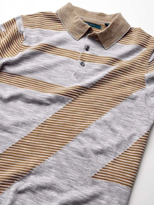 Polo de malha Perry Ellis masculino listrado tingido espacial, liga, M - Imagem 1 de 3