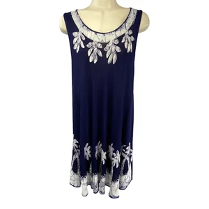 Vestido para mujer talla libre de playa Ikat azul y blanco elástico ajuste por prendas avanzadas - Imagen 1 de 9
