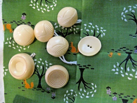 Antique Celluloid Buttons  Lot Of seven / 4 light balls and 3 assorted shapes Cover