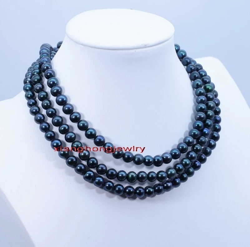 LONG AAAAA 48"6-7mm Natural REAL ROUND TAHITIAN black pearl necklace 14K gold Foto 1 de 1