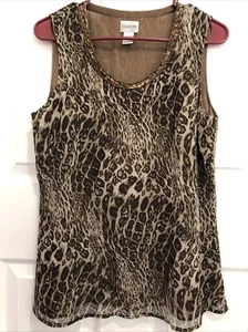 womens Chico's size 1 (M) sleeveless beaded neck sheer lined animal print top - Picture 1 of 9