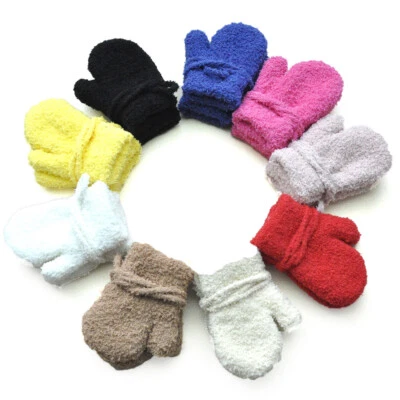 Baby Toddler Children Winter Warm Mittens With String Gloves Full Finger Gloves - Image 1 of 4
