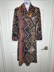 ๐  J&M CLOTHING DRESS Snake Cowl Neck Brown,   M - Picture 1 of 10