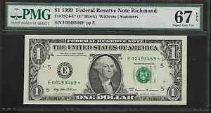 US 1 $ 1999 PMG 67 EPQ UNC Fr #1924-E* Star Note FRN Richmond Withrow/Summers - Picture 1 of 4