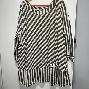 Top tunica blusa donna verde bianco a righe 3X - Foto 1 di 5
