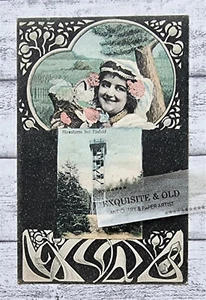 AK Blessturm Eisfeld Frau Mädchen Oranmente Postkarte Vintage Handschrift alt - Picture 1 of 2