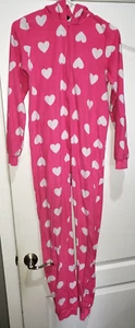 JELLI FISH GIRLS 1 PC SLEEPER PAJAMA pink white HEARTS size XL 14/16 OWL HOOD - Picture 1 of 2