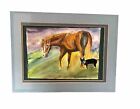 Horse And Border Collie Original Water Color Signed 