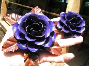 TWO Large metal Purple roses , flowers for accents, embellishments, crafting - Picture 1 of 4