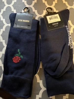 Steve Madden 男式船员袜 2 对黑色带玫瑰 6-12.5 全新带标签 — 第 1/2 张图片