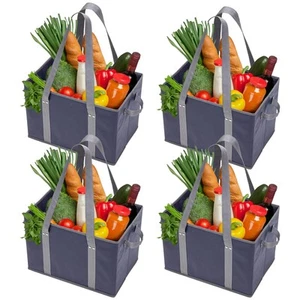 4pk Reusable Grocery Bags Shopping Bags Tote Box Large Heavy Duty Groceries B - Picture 1 of 8