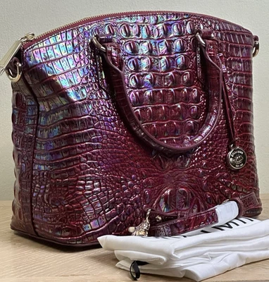 NWT BRAHMIN SANGRIA MED DUXBURY RED WINE GLOSSY IRIDESCENT LEATHER HANDBAG - Image 1 of 4