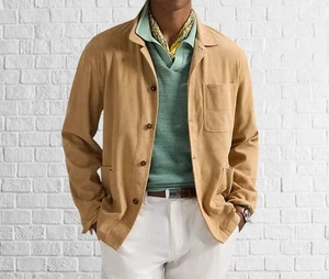 Vintage Style Tan Suede Button Leather Collared Jacket for Men - Picture 1 of 3