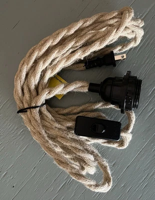 Switch Plug in Vintage Lamp Hemp Rope Pendant Light Industrial Retro 15FT - Image 1 of 4