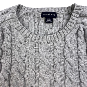 Lands End Cable Knit Sweater Mens XXL Gray Fisherman Cotton Pullover Crew Neck - Picture 1 of 9