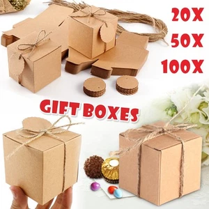 ECO KRAFT Small Natural GIFT BOXES Wedding Favour Chocolate Box FREE Tags Easter - Picture 1 of 15