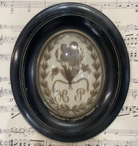 Rare Antique French Mourning Hair Art Domed Glass  Flower Pansy c1880 - Picture 1 of 4