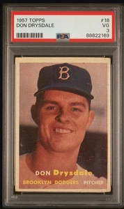 1957 Topps Baseball Don Drysdale #18 Rookie Card HOF RC Dodgers Graded PSA 3 VG - Picture 1 of 2