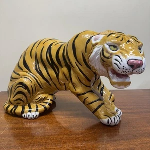 MCM Ceramic Tiger Sculpture Mid Century Vintage Ceramic Tiger Sculpture Decor - Picture 1 of 14