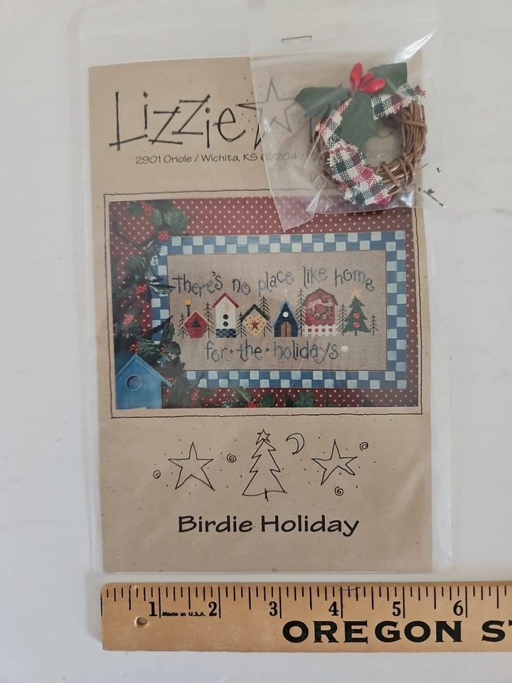 Lizzie☆Kate BIRDIE HOLIDAY Birdhouse Counted Cross Stitch Pattern & Wreath #011 - Image 1 of 4