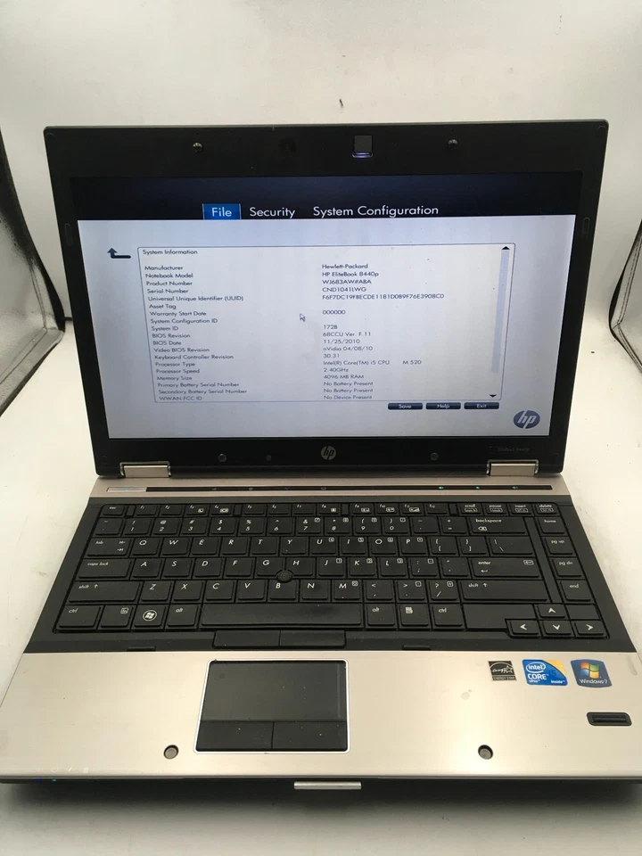 HP ELITEBOOK 8440P - BOOTS TO BIOS - INTEL I7 M460 - 6GB RAM - 14" -READ DESC-BB - Image 1 of 4