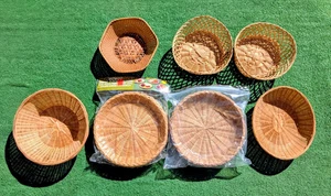 Vintage 13Pc Wicker Woven Westwood Bamboo Paper Plate Holders+Assorted Bowls Set - Picture 1 of 12
