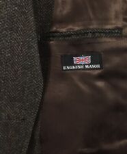English Manor Sport Coat Men's 44L Brown Herringbone Tweed Blazer Wool Jacket