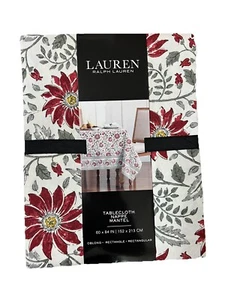 NEW Ralph Lauren Winter Christmas Poinsettia 100% Cotton Tablecloth Cover 60x84 - Picture 1 of 4