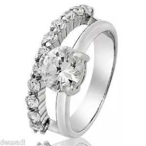ANILLO PARA COMPROMISO,BODA,CÓCTEL DE ORO BLANCO CHAPADO Y PIEDRAS CIRCONIOS - Imagen 1 de 2