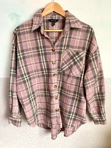 New Look 12 flannel oversized shirt plaid pink top cabincore cottagecore tartan - Picture 1 of 4
