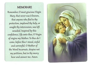 Memorare Prayer to Virgin Mary (Lot of 2) Laminated catholic prayer cards - Picture 1 of 2