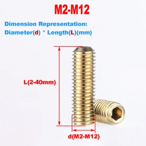 Brass Metric Screw / Headless Hexagon Socket Set Screw M2M3M4M5M8-M12 - Picture 1 of 86