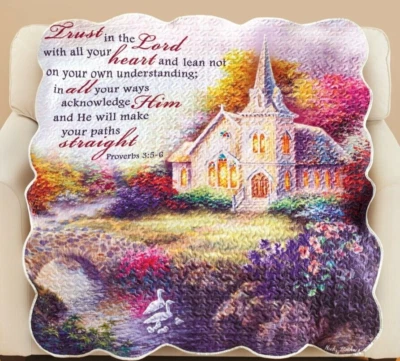 Anniversary Gifts for Wife Her Sister Quilted Church Scene Throw Blanket 60x50 - Image 1 of 2