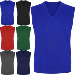 BOYS GIRLS SLEEVELESS KNITTED TANK TOP V-NECK JUMPER KIDS UNIFORM SCHOOL WEAR - Picture 1 of 7