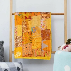 Bohemian Kantha Quilt Indian Handmade Quilt Throw Blanket Cotton Patchwork Quilt - Picture 1 of 13