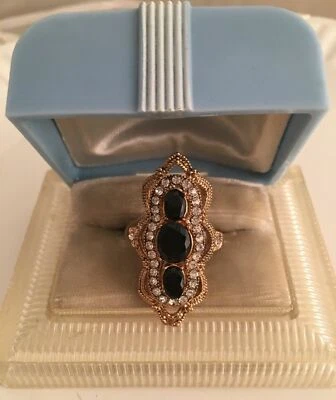 Anillo de cóctel de cristal esmeralda o ónix cornalina placa de oro o plata talla 7 8 9 Foto 1 de 3