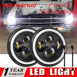 2X 7" inch Round LED Headlight Hi/Lo Beam Angle Eyes for Chevy Truck Camaro C10 - Picture 1 of 14