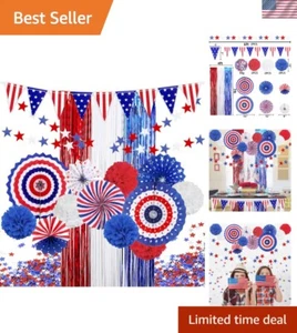 All-in-One 4th of July Patriotic Party Decorations Set - Paper Fans & Streamers - Picture 1 of 9