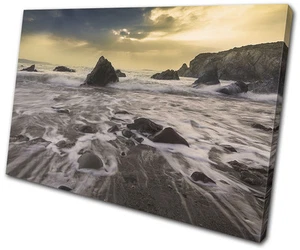Impresión de imágenes de arte de pared de lienzo único paisajes atardecer de rocas de playa - Imagen 1 de 1
