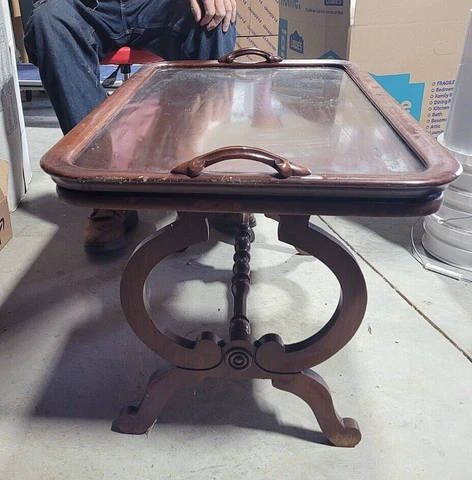 Mid Century Coffee Table with Glass Butlers Tray Cover