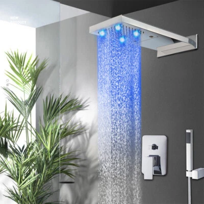 Rectangle LED Shower Head Chrome 3-Way Mixer Valve Hand Held Shower Faucet Set - Image 1 of 4