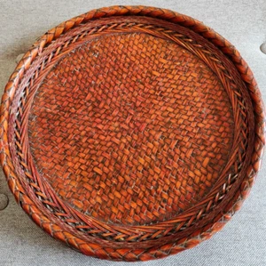 Vintage Chinese Red Lacquer Basket Tray 14" Round by Zhejiang Handicrafts - Picture 1 of 6