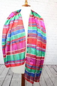Vintage striped Multi-Color scarf 61" x 20 " shawl pink blue green - Picture 1 of 6