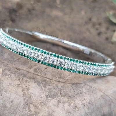2.50Ct Certified Diamonds Bangle Green Accents Bracelet-925 Silver -VIDEO - Image 1 of 4